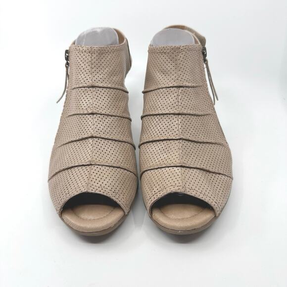 Earth Hydra Light Pecan Zipper Ankle Booties Peep Toe Block Heel Womens Size 10 - Picture 2 of 8